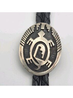 Vintage Hopi Sterling Silver Turtle tortoise Bolo Tie Bolero Short Cord
